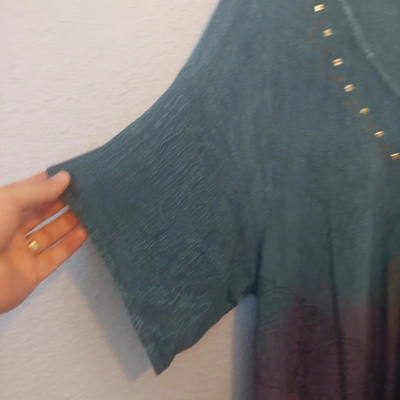 Bohemian Midi Dress Colorful Gauzy Multicolored hombre Beaded OS Plus - Picture 3 of 8